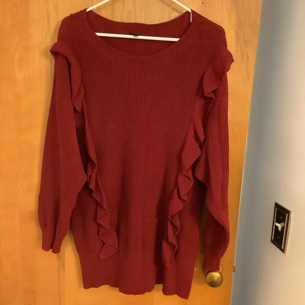 Women's Red Ruffle Sweater - Picture 2 of 3